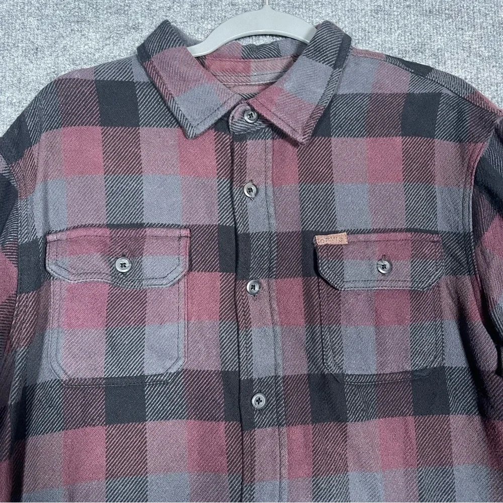 Orvis Mens Large Plaid Flannel Big Bear Shacket‎ Heavyweight Maroon Shirt Jacket